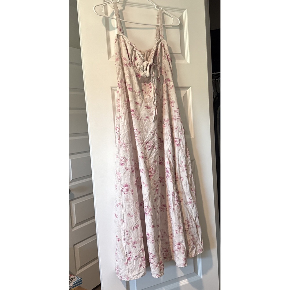 SIM and SAM Midi Dress Womens Med White Pink Floral Sweatshirt Boho Romantic